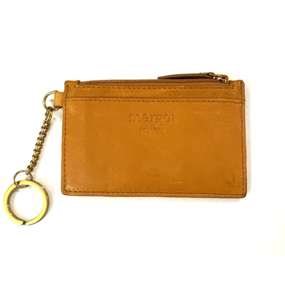 MARGOT NEW YORK Emmy Card Holder Wallet With Keychain Genuine Tan Leather